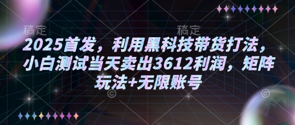 2025首发，利用黑科技带货打法，小白测试当天卖出3612利润，矩阵玩法 无限账号【揭秘】