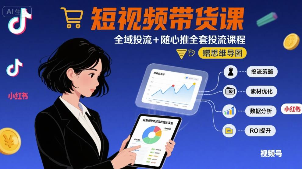 ***新短视频带货课，全域投流+随心推全套投流课程+思维导图