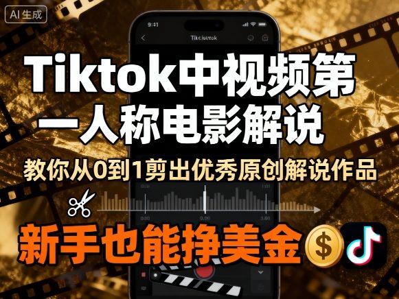 Tiktok中视频***人称电影解说，教你从0到1剪出一个优秀的原创解说作品，新手也能挣美金